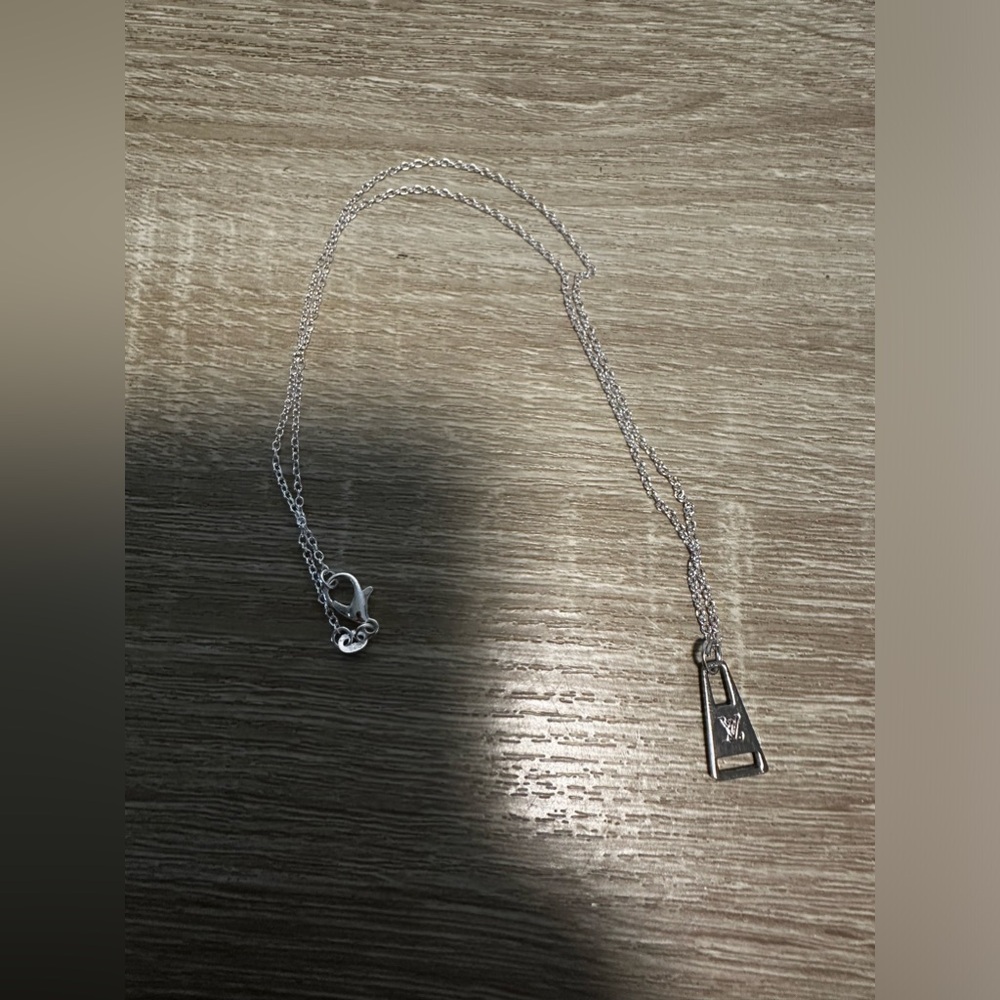 SILVER-TONE LV ZIPPER W 925 SILVER LOBSTER CLASP NECKLACE